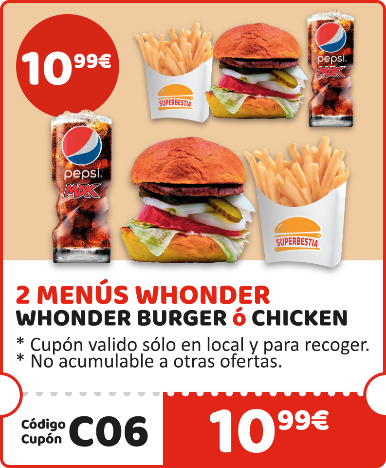 2 MENÚS WHONDER (Whonder Burger o Chicken)